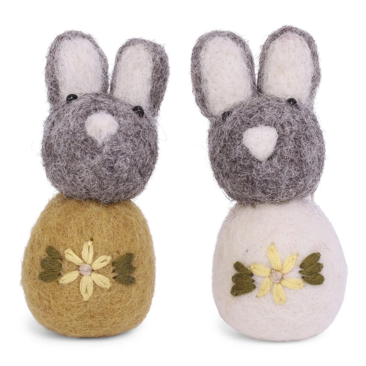 Grå Kanin m. Broderad Blomma Gul 2-pack