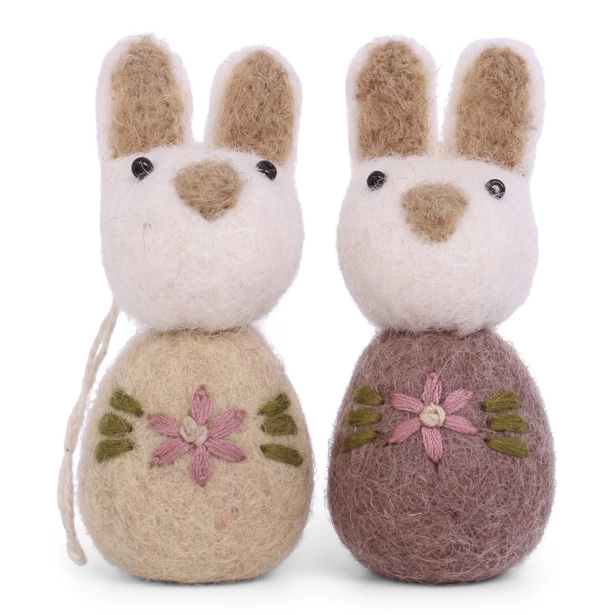 Vit Kanin m. Broderad Blomma 2-pack