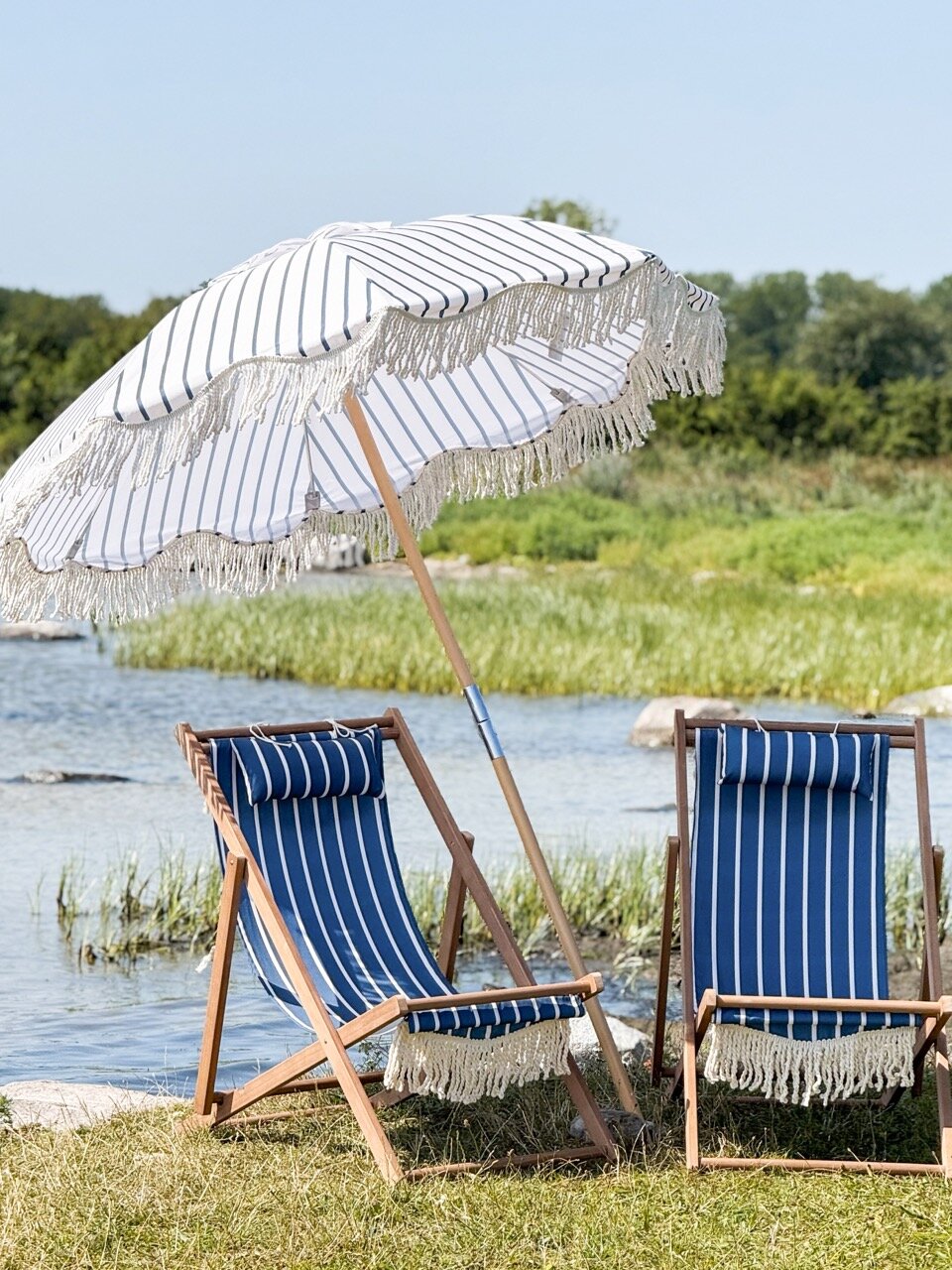 Solstol August Rand Blå/Vit