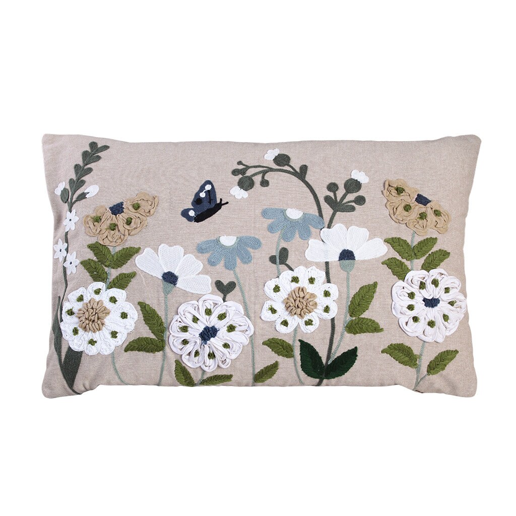 Kuddfodral Flora Broderad Blå