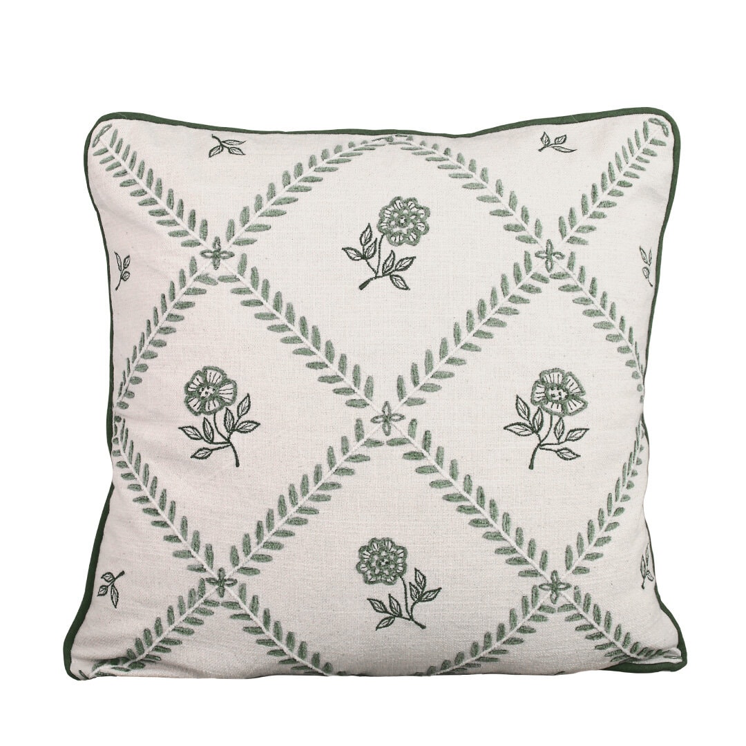 Kuddfodral Lovisa Broderad Grön/Vit