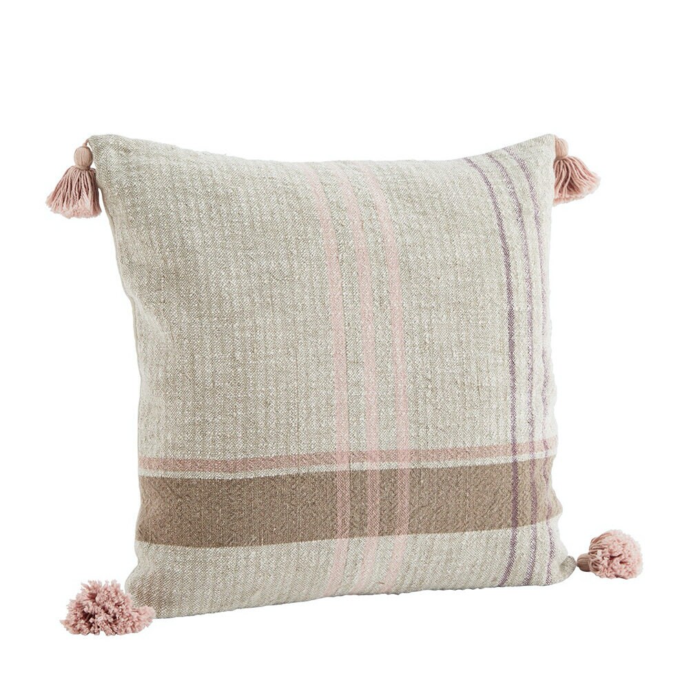 Kuddfodral Vävt m. Tofsar Rosa