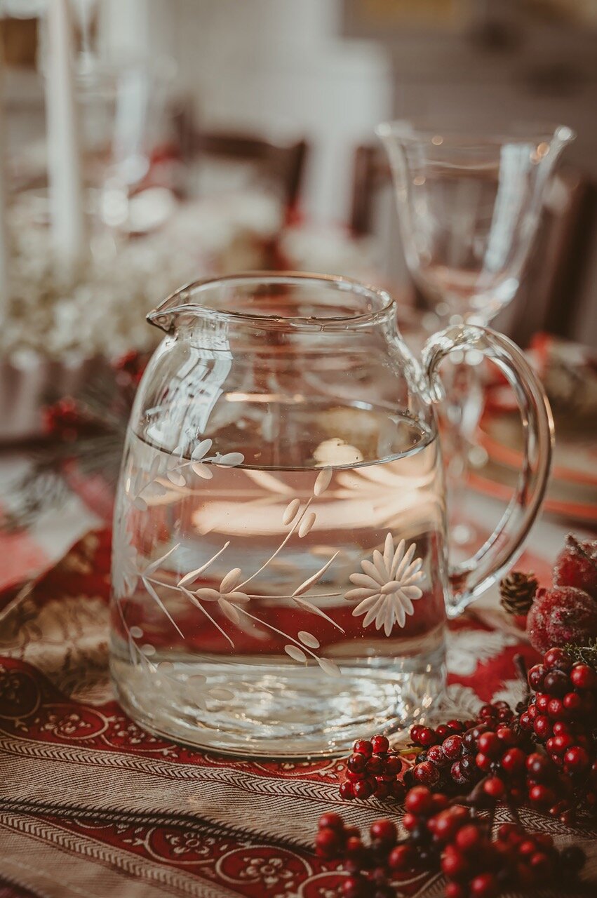 Glaskanna Etsat Blommönster