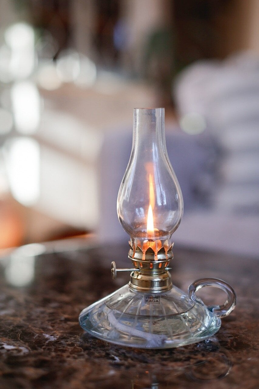 Fotogenlampa Etsad Rand m. Handtag