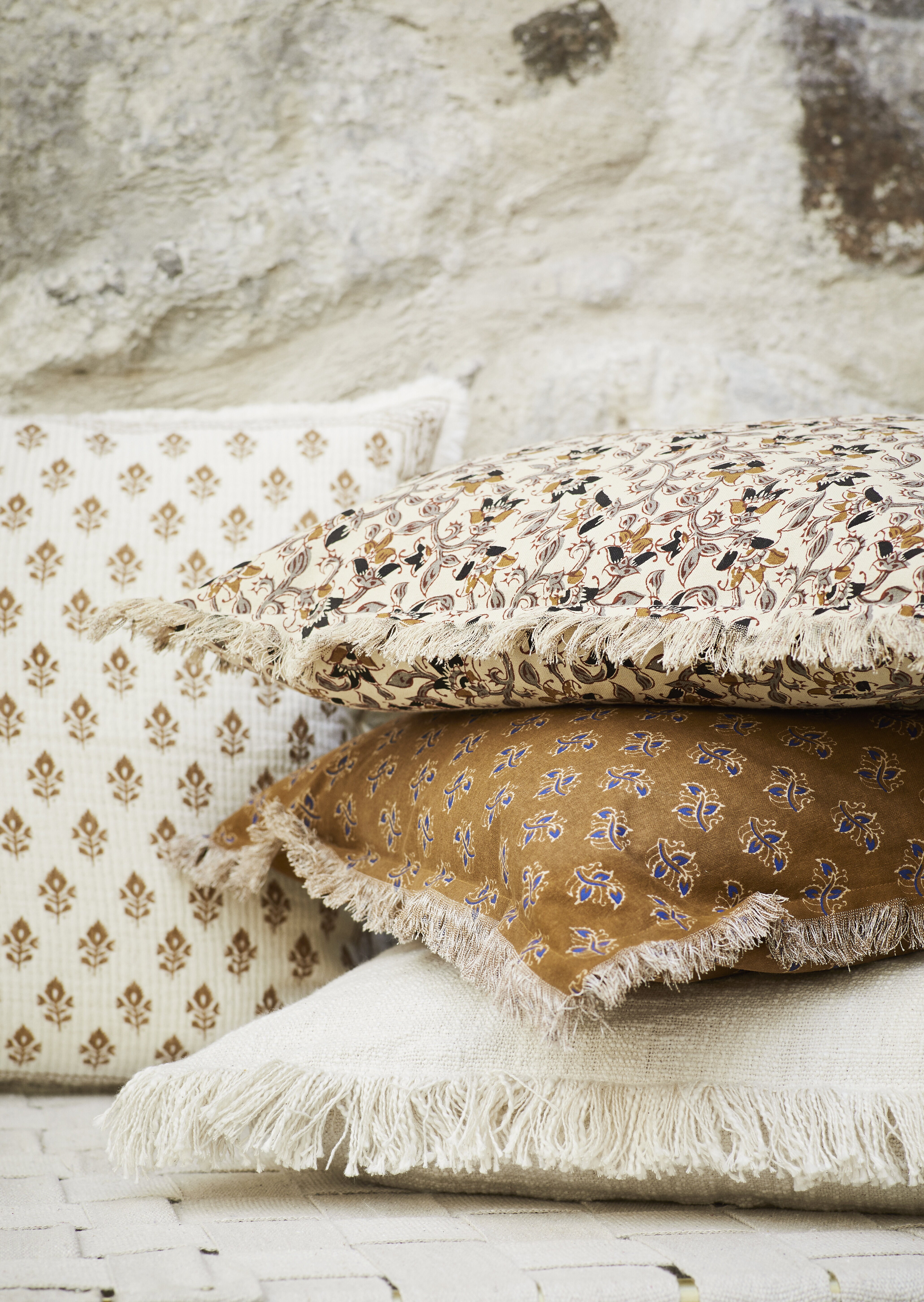 Kuddfodral m. Fransar Mönstrad Beige