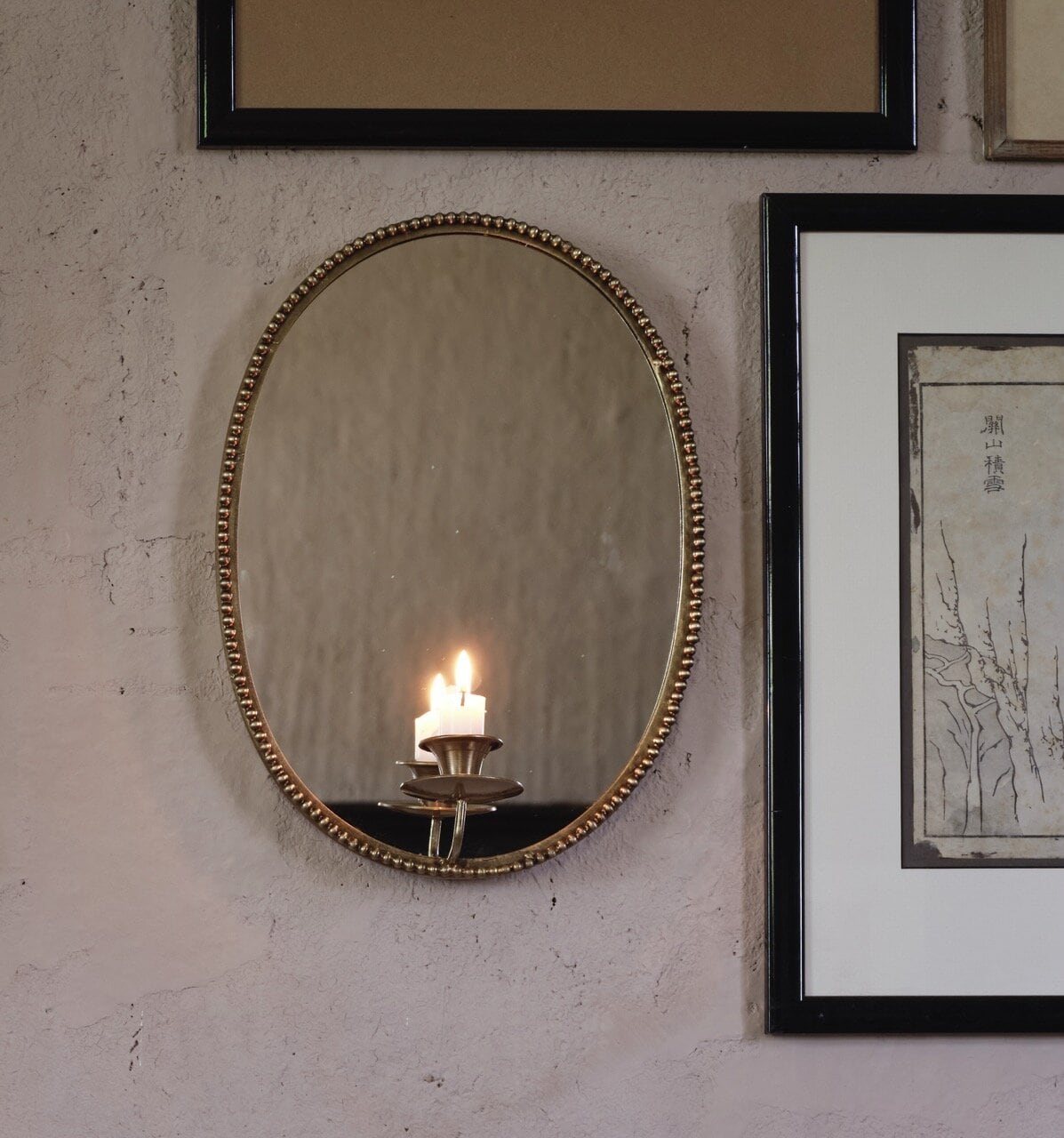 Spegel m. Ljushållare Louise Antik Mässing